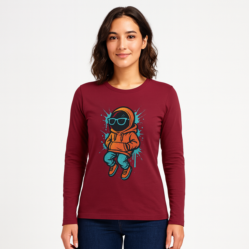 Astronaut Design Casual Round-Neck Long Sleeve Tee