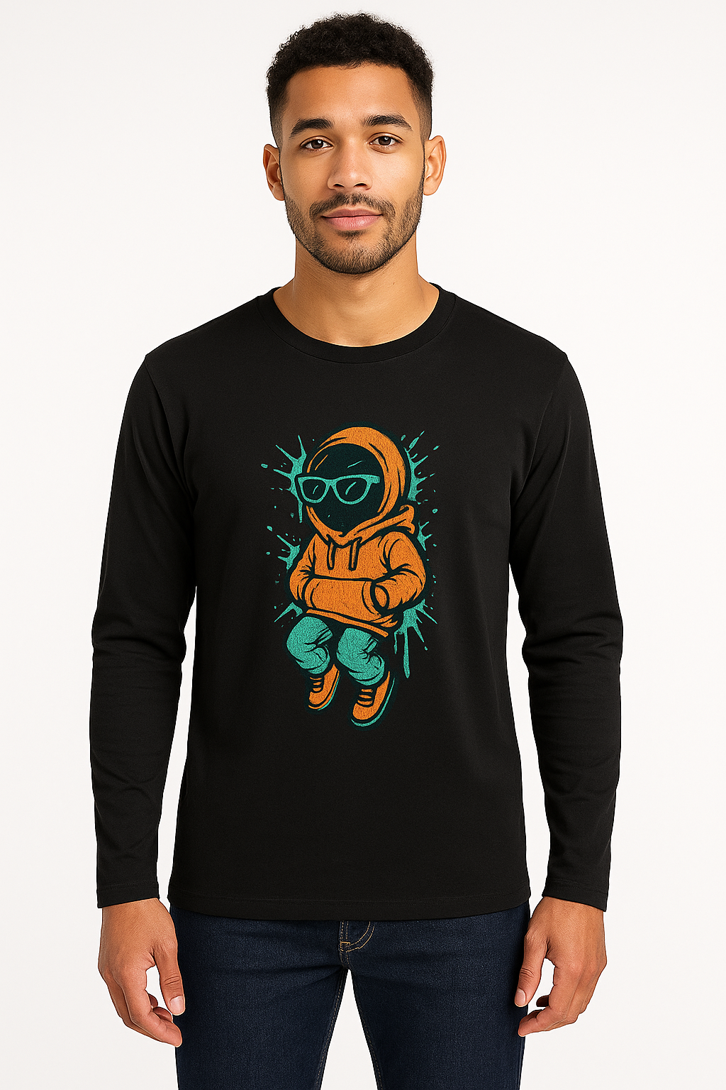 Astronaut Design Casual Round-Neck Long Sleeve Tee